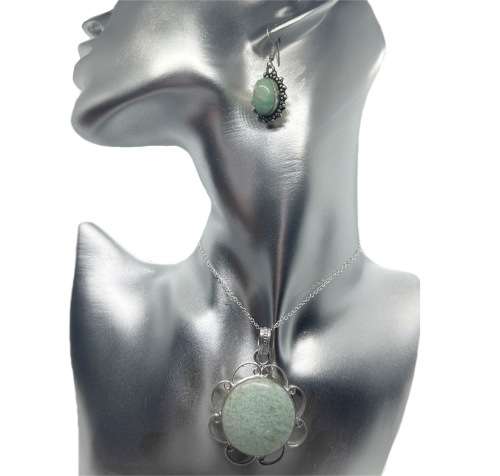 Natural Peruvian Round Amazonite Gemstone set in .925 Sterling Silver Plated Handmade Pendant