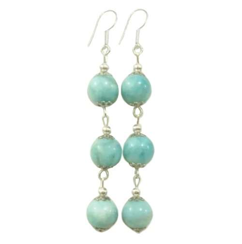 Natural Peruvian Amazonite Round Gemstone set in 925 Sterling Silver Plated Handmade Earrings