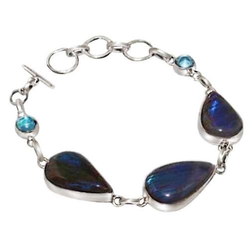 Captivating Natural Fiery Labradorite  .925  Silver  Bracelet