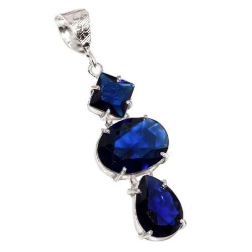 Mixed Shapes Sapphire Blue Quartz set in 925 Sterling Silver Plated  Handmade Pendant