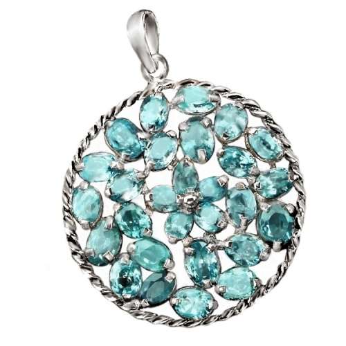 Deluxe Cambodian Seafoam Blue Zircon set in Solid 925 Sterling Silver 14K White Gold Fine Pendant