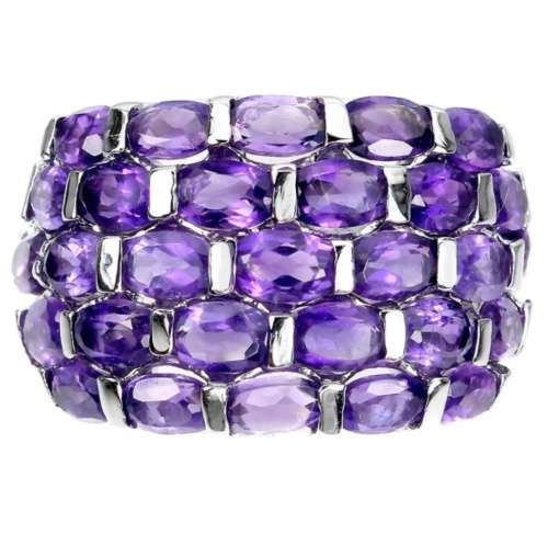 28 Natural Unheated Purple Amethyst Gemstone Solid .925 Silver 14K White Gold Ring 7.5 or P