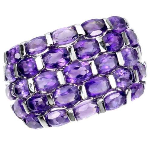 28 Natural Unheated Purple Amethyst Gemstone Solid .925 Silver 14K White Gold Ring 7.5 or P