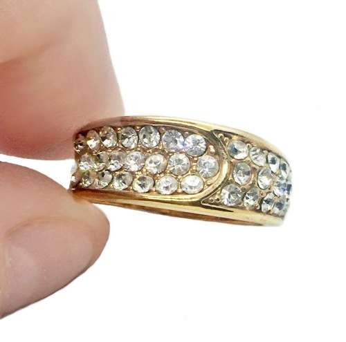 Triple Row of Sparkly White Cubic Zirconia 18k Rose Gold Plated Cocktail Ring Size Us 7.5 or UK P