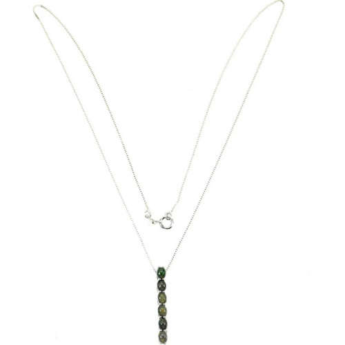 Deluxe 6 Natural Rainbow Flash Black Fire Opal Solid.925 Sterling Silver 14K White Gold Necklace