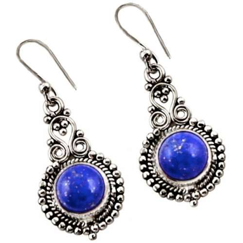 Natural Lapis Lazuli Gemstone Solid .925 Silver Earrings