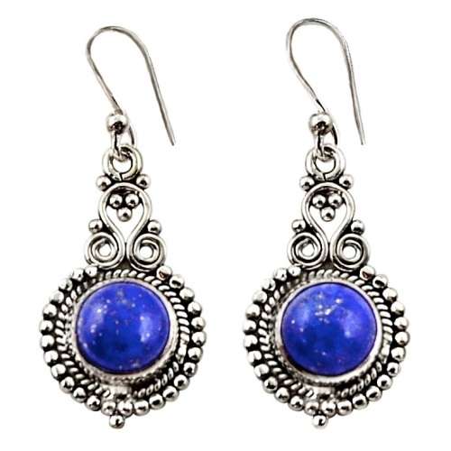 Natural Lapis Lazuli Gemstone Solid .925 Silver Earrings
