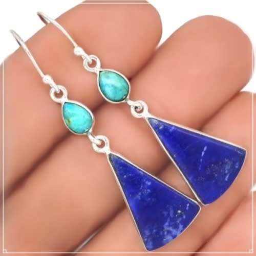 Natural Lapis Lazuli, Sleeping Beauty Turquoise Gemstone Solid .925 Sterling Silver Earrings