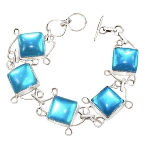 Aqua Madagascar Fiery Topaz set in .925 Sterling Silver Plated Handmade Bracelet