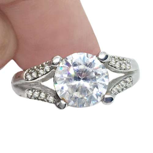 AAA White Cubic Zirconia Engagement set in Solid .925 Sterling Silver Ring Size US 7 / UK O
