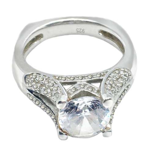 AAA White Cubic Zirconia Engagement set in Solid .925 Sterling Silver Ring Size US 7 / UK O