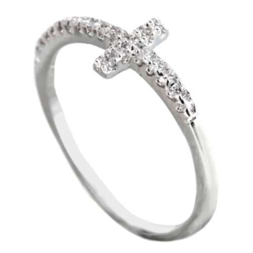 White Cubic Zirconia set in Hallmarked .925 Sterling Silver Plated Cross Ring Size 7 / O