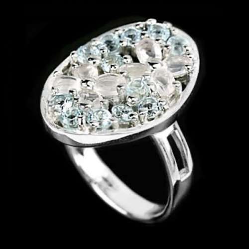 Outstanding Natural Rose Quartz, Sky Blue Topaz Zirconia Gemstone Solid .925 Silver Size 6.75