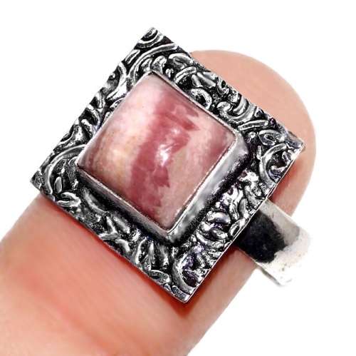Natural Dainty Rhodochrosite Gemstone .925 Sterling Silver stamped Plated Ring Size 8 or Q
