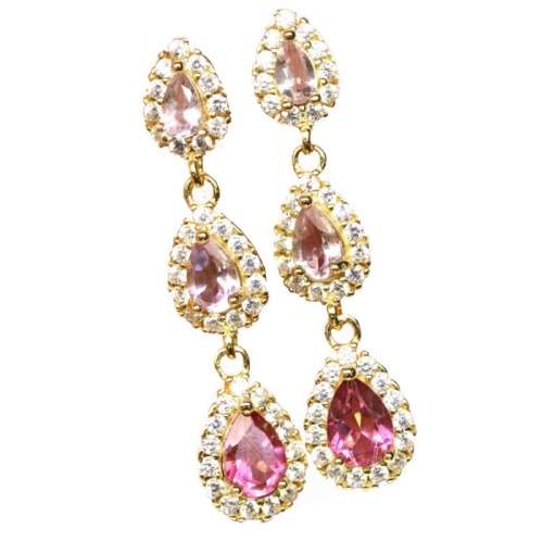 Deluxe Natural Purple Amethyst Mystic Pink Topaz White CZ Gemstone Solid.925 Silver 18K Yellow Gold