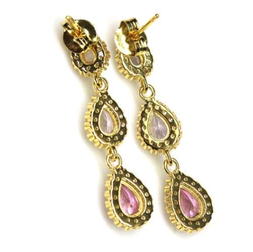 Deluxe Natural Purple Amethyst Mystic Pink Topaz White CZ Gemstone Solid.925 Silver 18K Yellow Gold