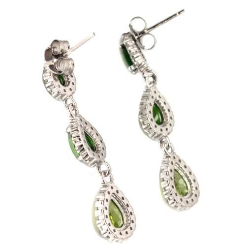 Deluxe Natural Unheated Chrome Diopside, Peridot, CZ Solid .925 Silver 14k White Gold Earrings