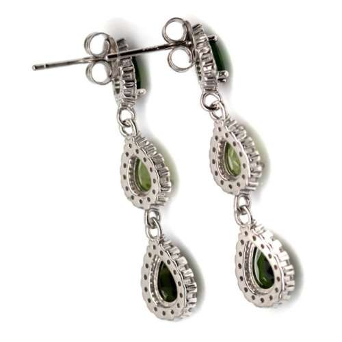 Deluxe Natural Unheated Chrome Diopside, Peridot, CZ Solid .925 Silver 14k White Gold Earrings