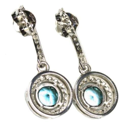 Deluxe Unheated Sky Blue Topaz and White Topaz Gemstone Solid .925 Silver 14K White Gold Earrings