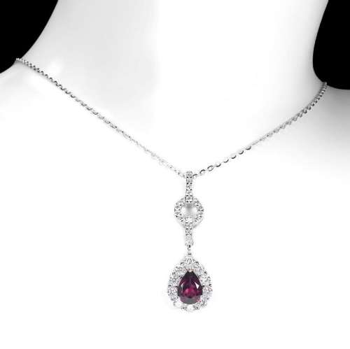 Natural Unheated Rhodolite Garnet AA White CZ Solid .925 Sterling Silver 14K White Gold Earrings