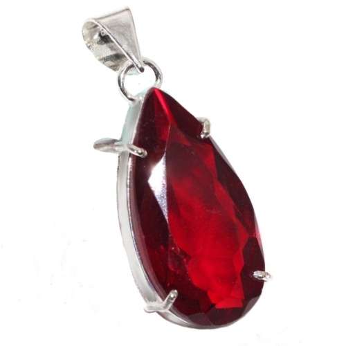 Deep Rich Red Garnet Pear Shape Gemstone set in .925 Sterling Silver Plated Handmade Pendant