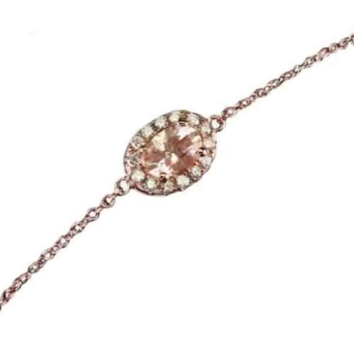 Deluxe Rose Gold Natural Morganite White Cubic Zirconia Solid .925 Sterling Silver Bracelet