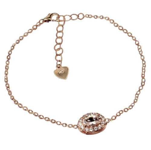 Deluxe Rose Gold Natural Morganite White Cubic Zirconia Solid .925 Sterling Silver Bracelet