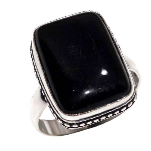 Handmade Black Onyx Rectangle Gemstone .925 Sterling Silver Plated Ring Size US 8 / UK Q
