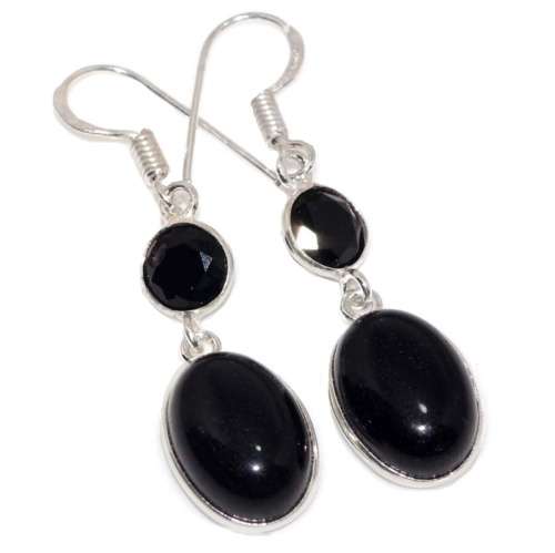 Natural Black Onyx Drop Dangle set in .925 Sterling Silver Plated Handmade Elegant Earrings