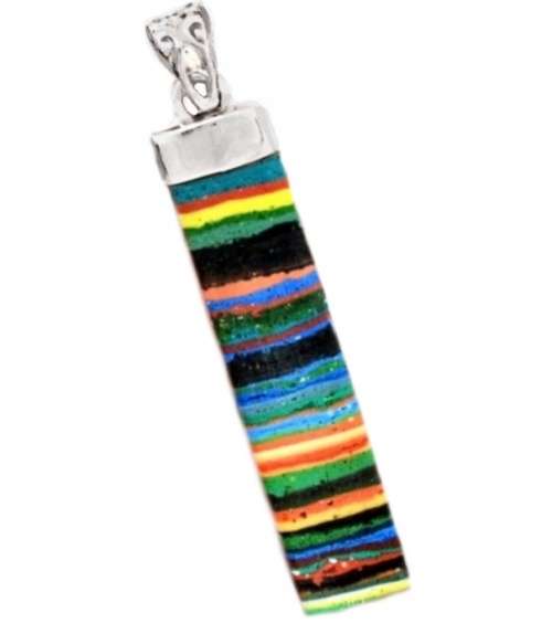 Vibrant Rainbow Calsilica set in Solid. 925 Sterling Silver Earrings and Pendant Set