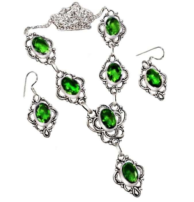 Faceted Peridot Gemstone .925 Silver Necklace and Earrings Set