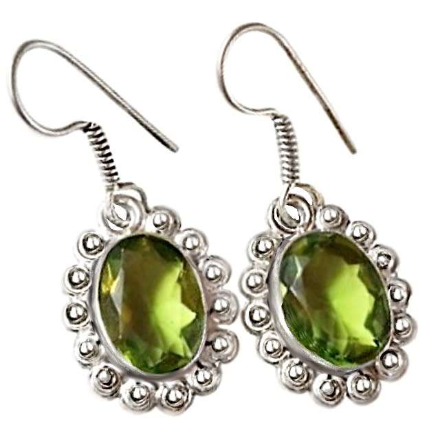 Peridot Ovals set in .925 Sterling Silver Plated Antique Style Drop Dangle Earrings