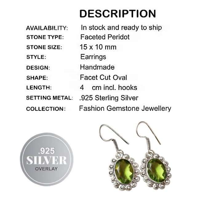 Peridot Ovals set in .925 Sterling Silver Plated Antique Style Drop Dangle Earrings