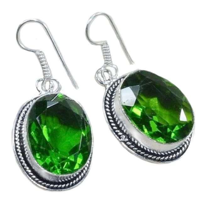 Peridot Oval set in .925 Sterling Silver Plated Handmade Antique Style Earrings