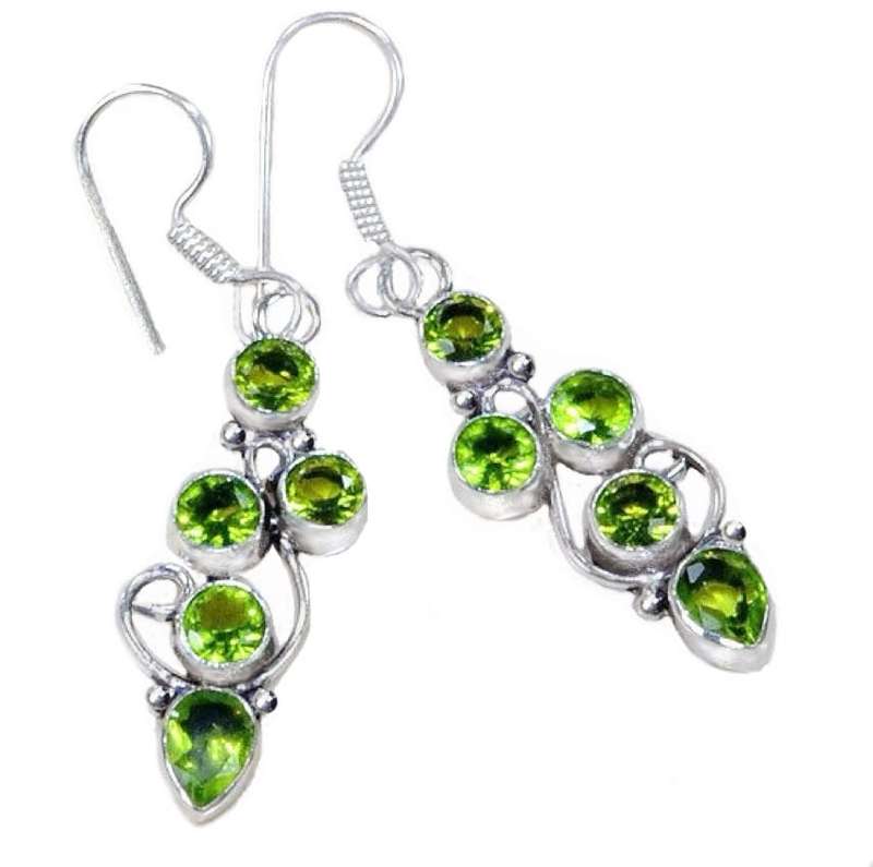 Mixed Shapes Peridot Gemstone set in .925 Sterling Silver Plated Handmade Earrings