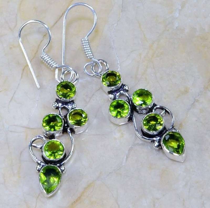 Mixed Shapes Peridot Gemstone set in .925 Sterling Silver Plated Handmade Earrings