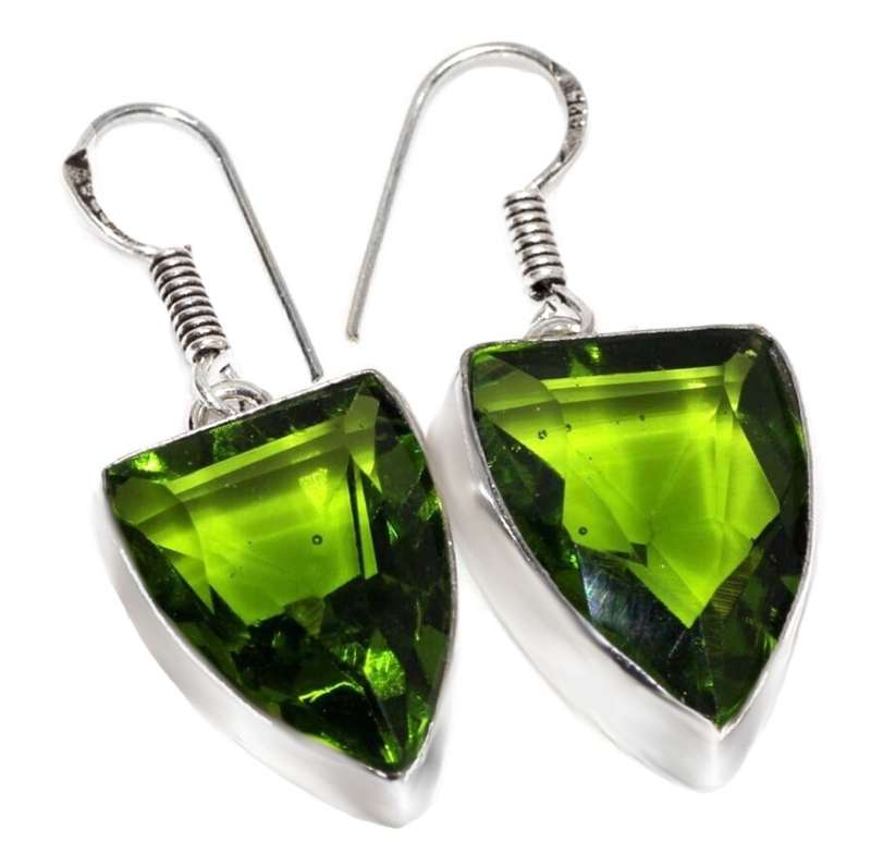 Peridot Geometric Shape set in .925 Sterling Silver Plated Handmade Earrings
