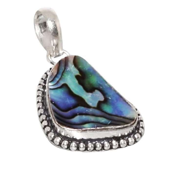 Natural New Zealand Paua Shell Abalone Gemstone  set in 925 Sterling Silver Plated Handmade Pendant