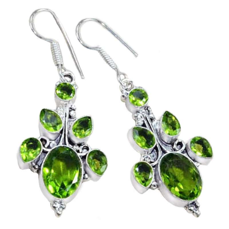 Indonesia Bali Java- Peridot Mixed Shape Gemstones set in .925 Sterling Silver Plated Earrings