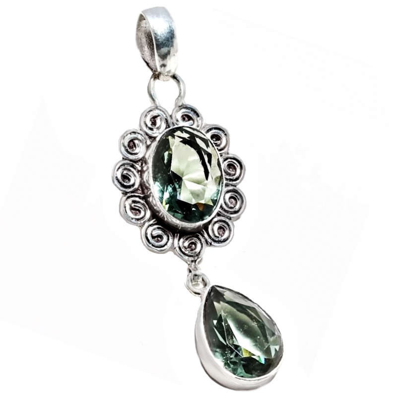 Antique Style Mixed Shapes Green Amethyst .925 Sterling Silver Plated Handmade Pendant