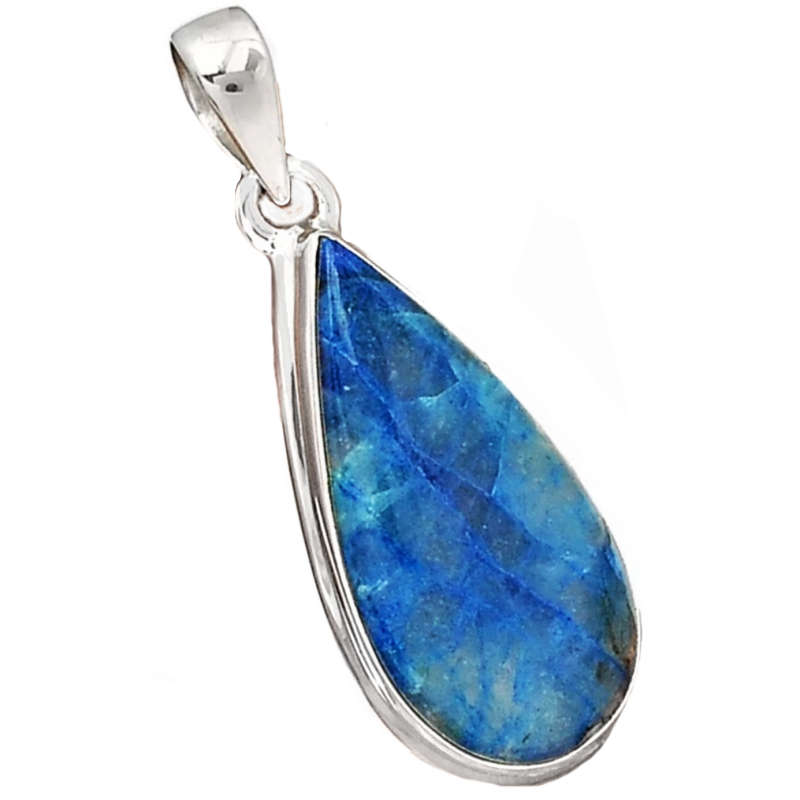 VERY RARE  Natural Lightning Azurite with Quartz set in Solid .925 Sterling Silver Pendant