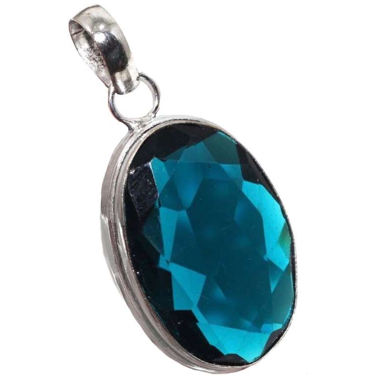 Blue Apatite Facet Cut Oval set in .925 Sterling Silver Plated Handmade Elegant Pendant