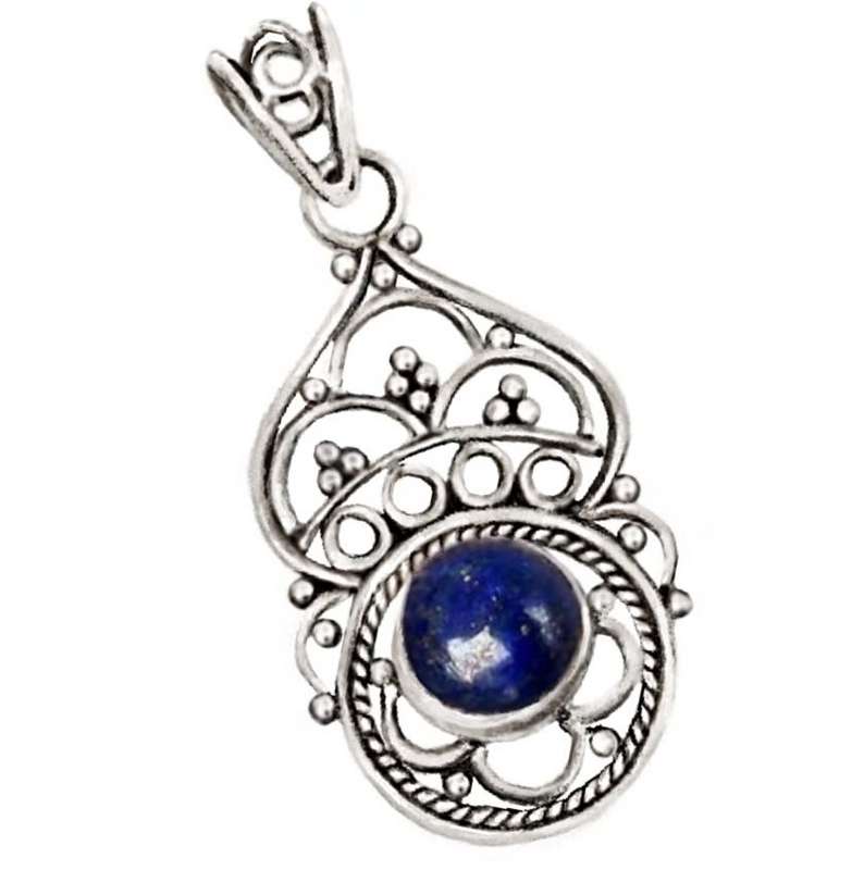 Indonesian Bali-Java Natural Lapis Lazuli Gemstone Solid .925 Silver Pendant