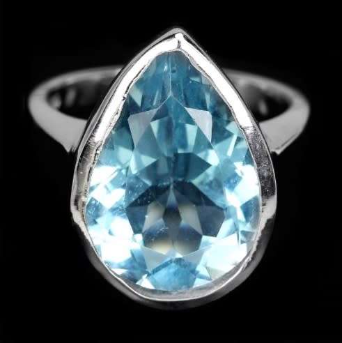 Deluxe Natural Sky Blue Topaz Portuguese Cut Pear Shape Gemstone Solid .925 Silver Size 8.5 OR Q1/2