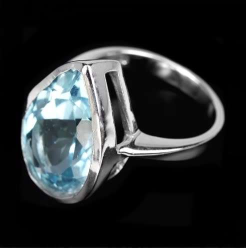 Deluxe Natural Sky Blue Topaz Portuguese Cut Pear Shape Gemstone Solid .925 Silver Size 8.5 OR Q1/2