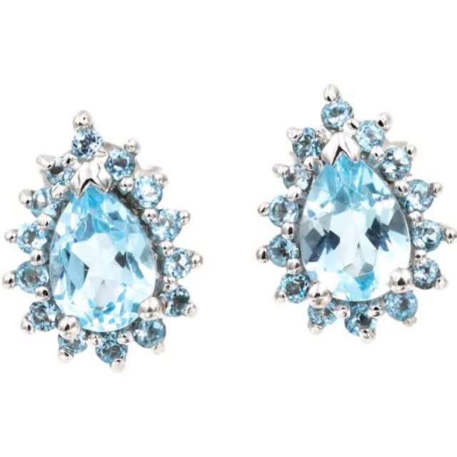 Genuine 7 X5 mm AAA Top Sky Blue Topaz Gemstone  .925 Sterling Silver Earrings