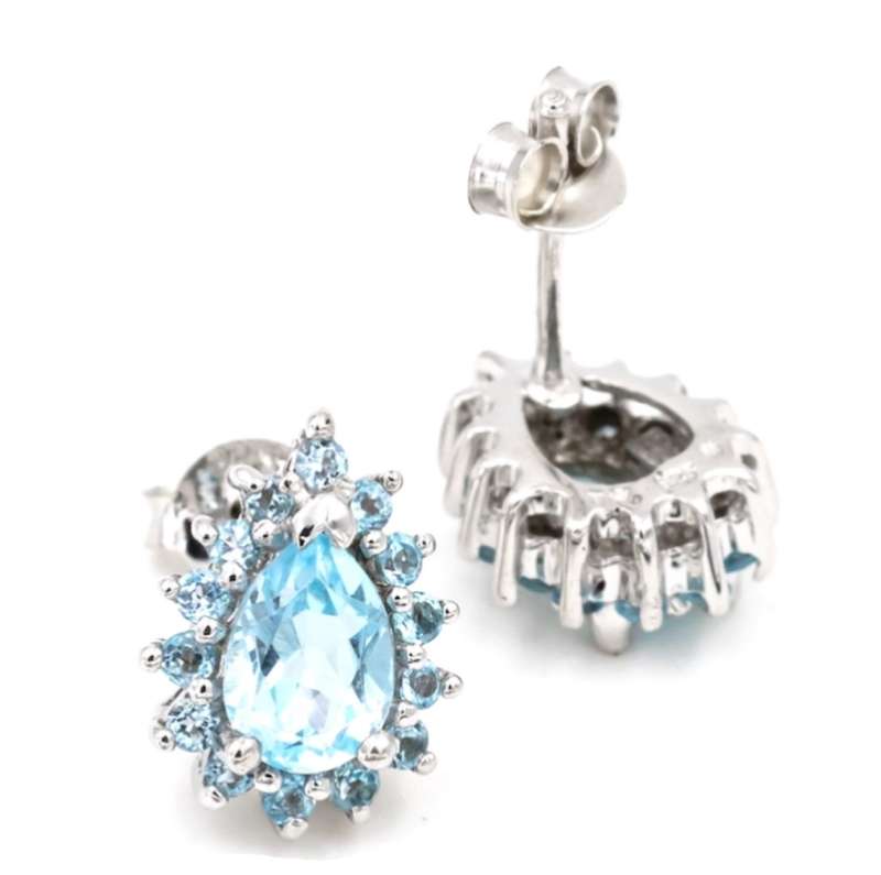 Genuine 7 X5 mm AAA Top Sky Blue Topaz Gemstone  .925 Sterling Silver Earrings