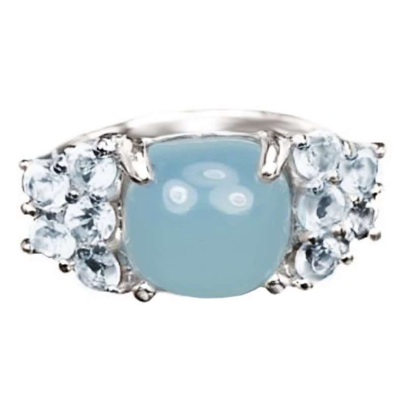 10 Natural Unheated Blue Topaz and Blue Chalcedony in Solid .925 S/ Silver Ring Size 7 or O