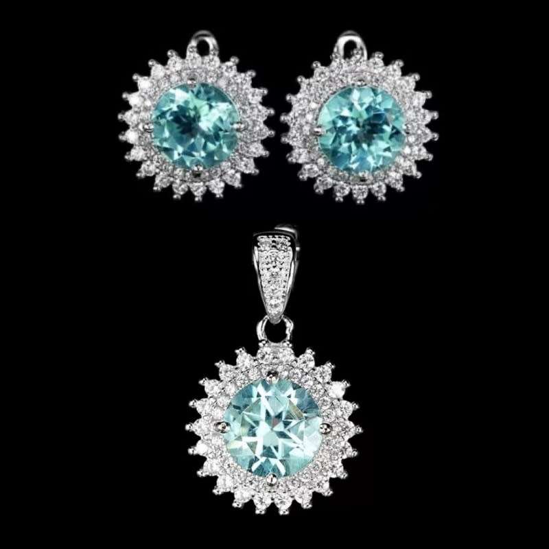 Deluxe Natural Sky Blue Topaz, White Cubic Zirconia Gemstone in Solid .925 Sterling Silver Size 8/ Q