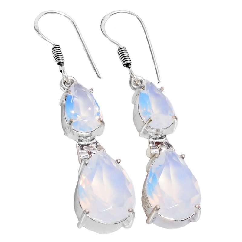 Opalite Pear Shape Gemstones set in .925 Sterling Silver Plated Handmade Drop Dangle Earrings